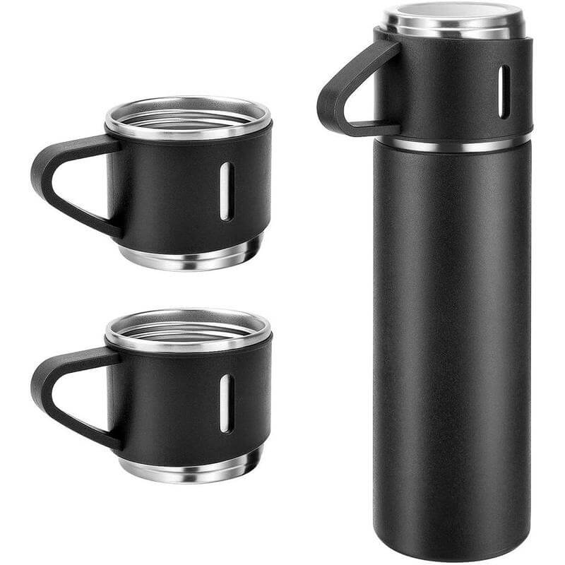 SAFFLE - Set of Vacuum Flask & Two Cups (Black)