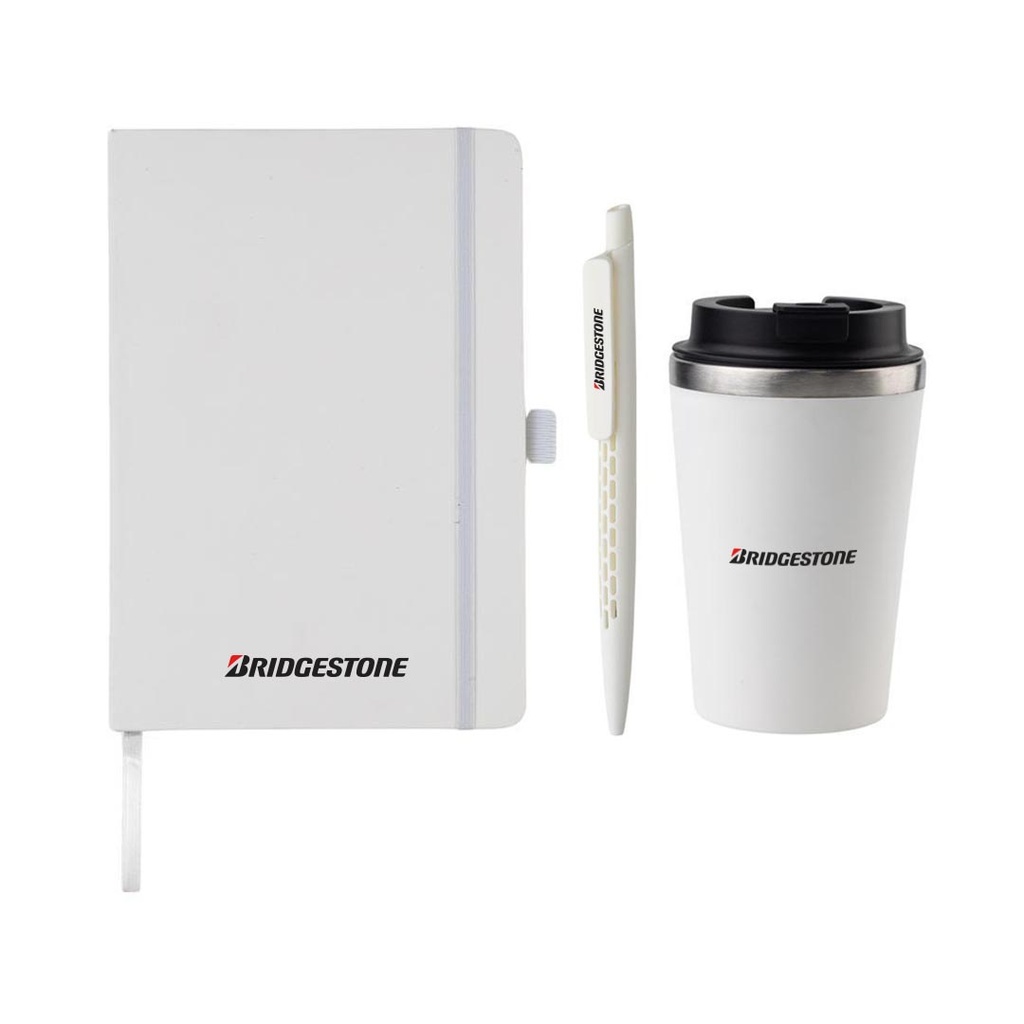 KOKSI - Giftology Set of Double Walled Tumbler, A5 Notebook and Pen - White