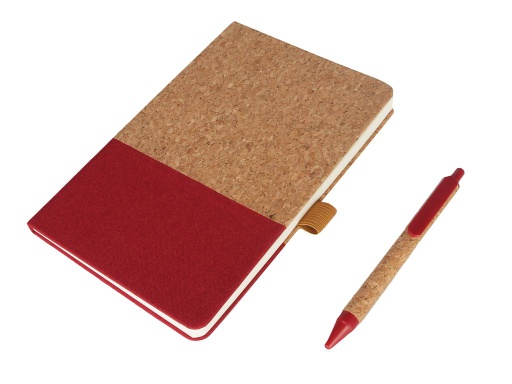 BORSA - eco-neutral A5 Cork Fabric Hard Cover Notebook and Pen Set - Red